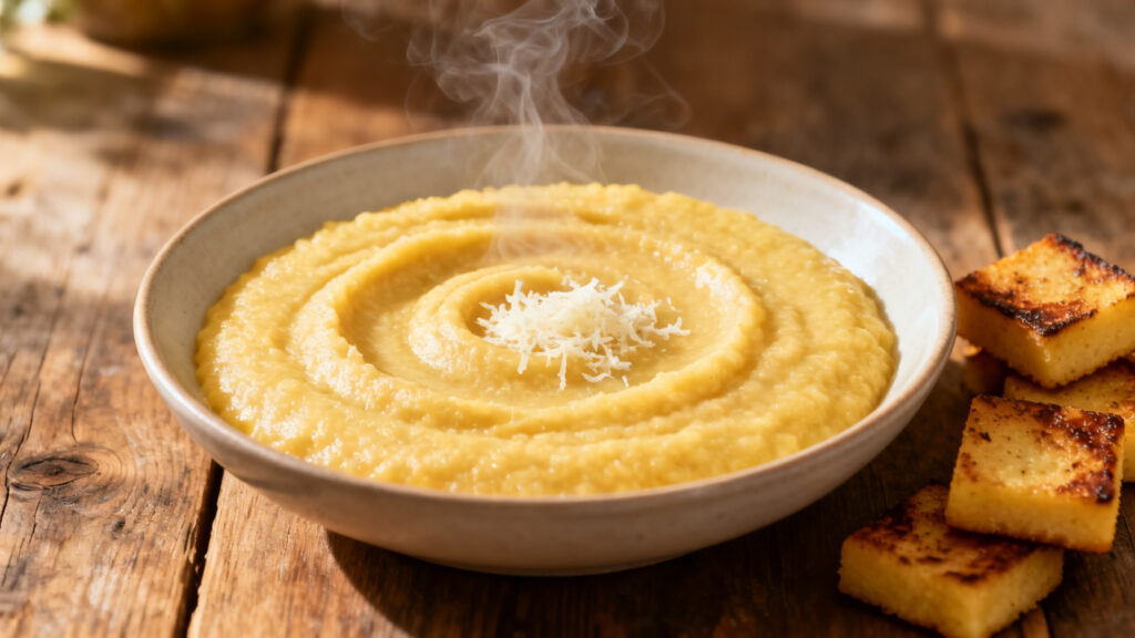 Polenta crémeuse au parmesan, texture crousti-fondante