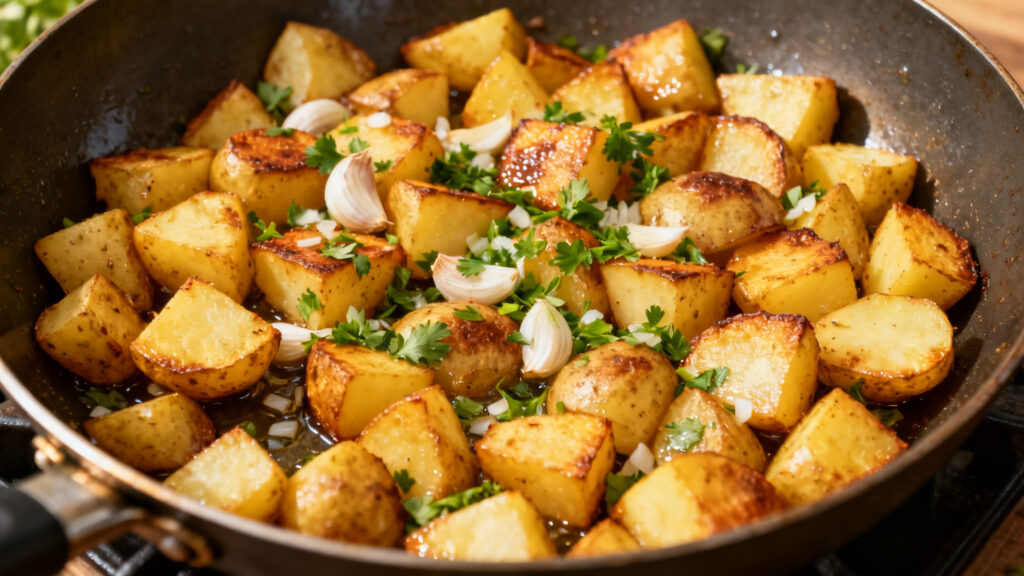 Pommes de terre rissolées croustillantes à l’ail et persil