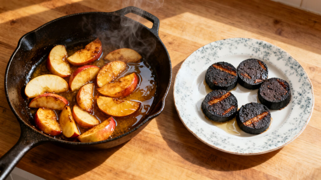 Pommes poêlées au cidre et boudin noir