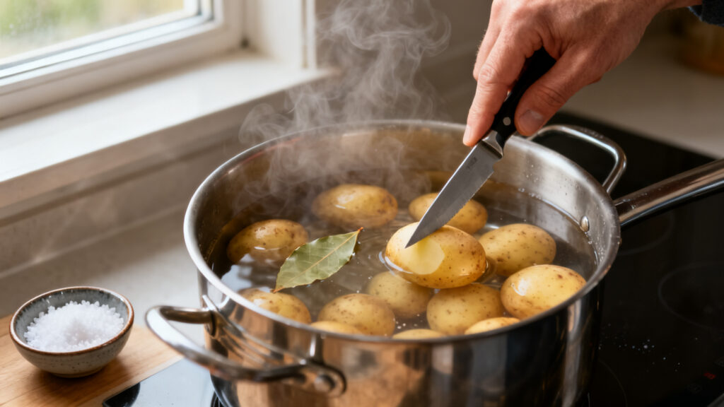 Pommes de terre à l’eau, test de cuisson au couteau