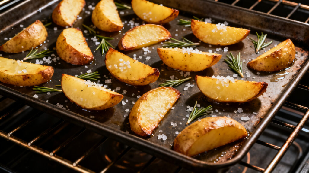 Pommes de terre rôties croustillantes sur plaque chaude