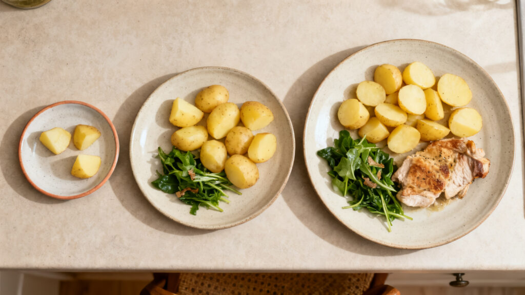Portions adulte, accompagnement et enfant en pommes de terre