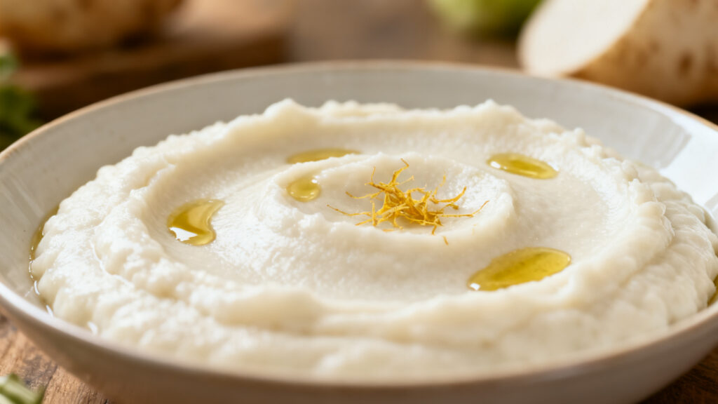 Purée de céleri-rave onctueuse, note citronnée légère