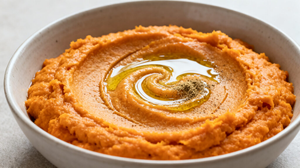Purée de patates douces lisse, touche de muscade