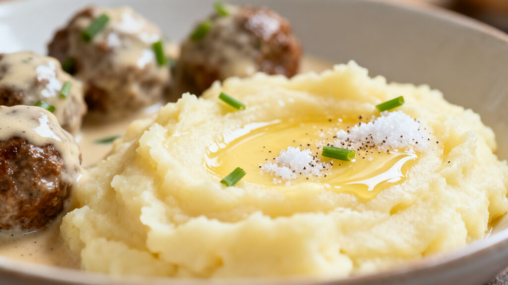 Purée onctueuse avec sauce crème pour boulettes suédoises
