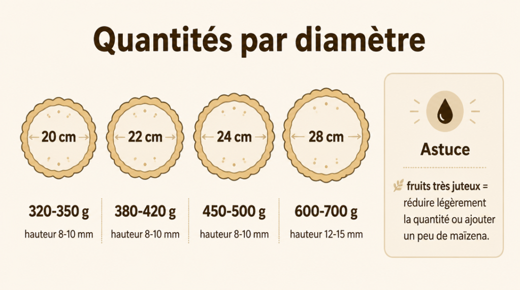 Repères de quantités par diamètre pour tartes et galettes