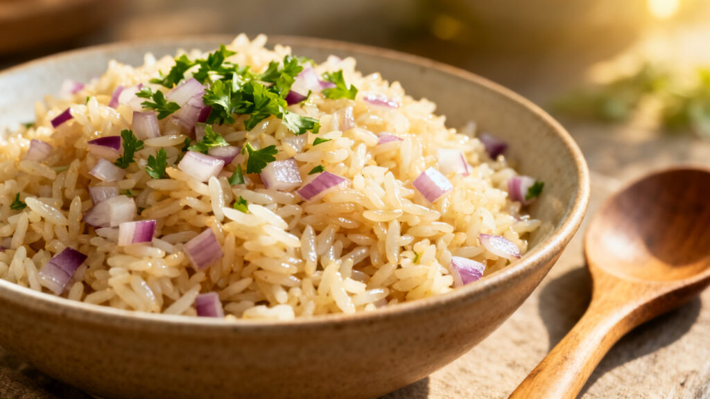 Riz pilaf aux échalotes, grains bien détachés
