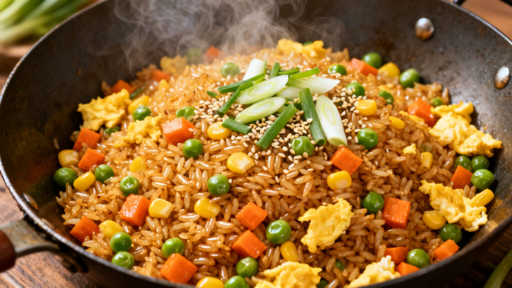 Riz sauté aux petits légumes, grains bien détachés