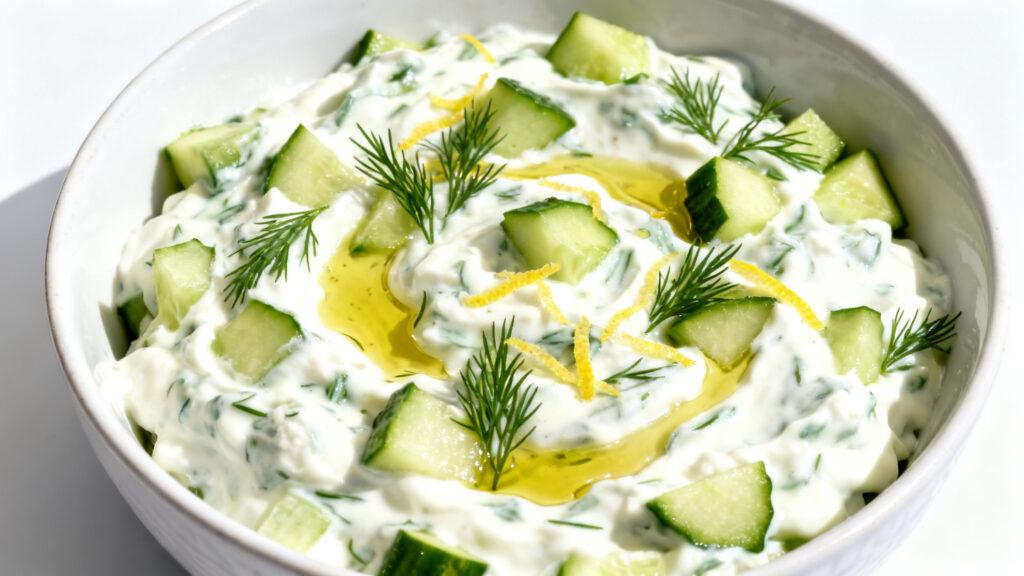 Salade de concombre au yaourt grec, aneth et citron