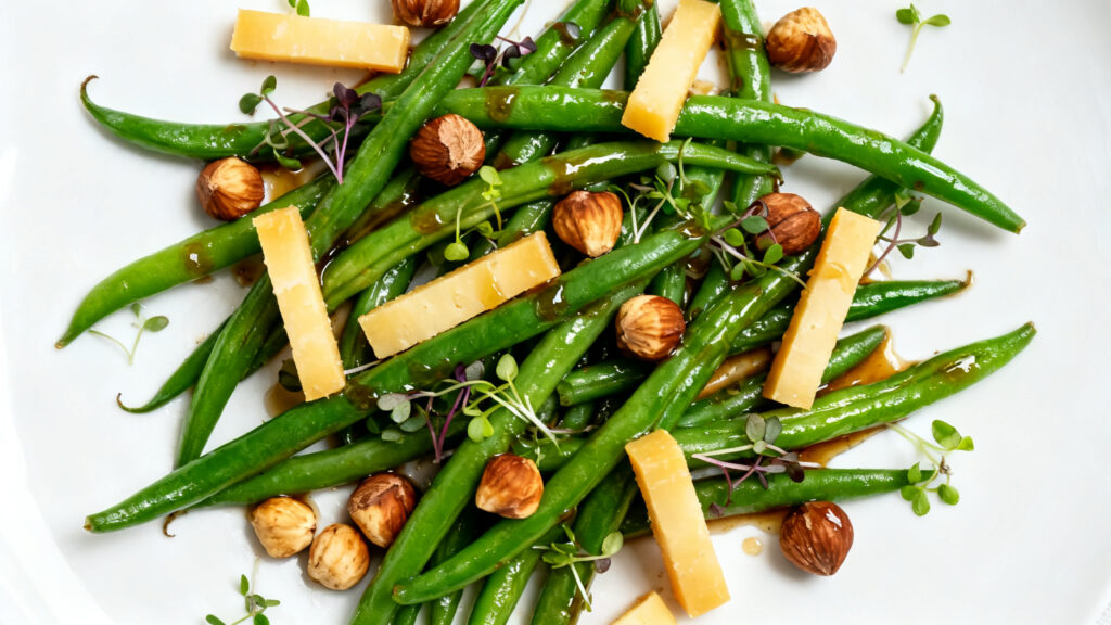 Salade de haricots verts aux noisettes et comté