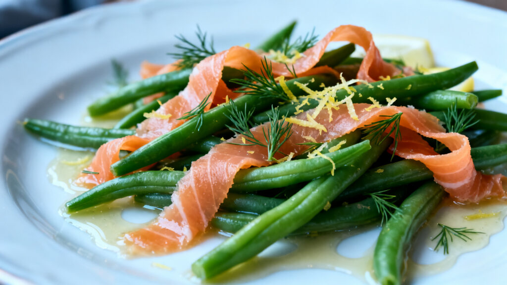 Salade de haricots verts au saumon fumé et aneth