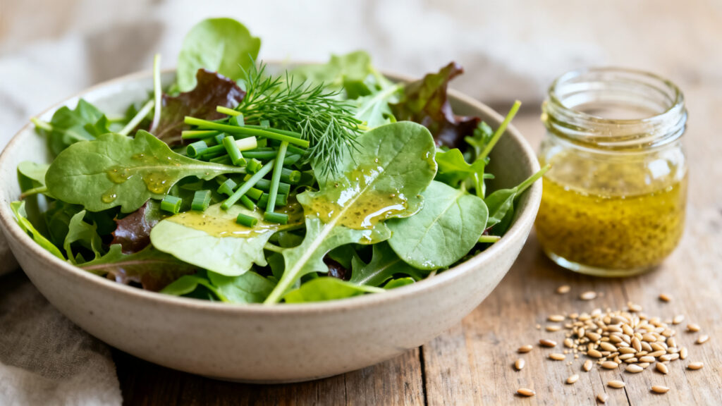 Salade de jeunes pousses, vinaigrette citron, herbes fraîches