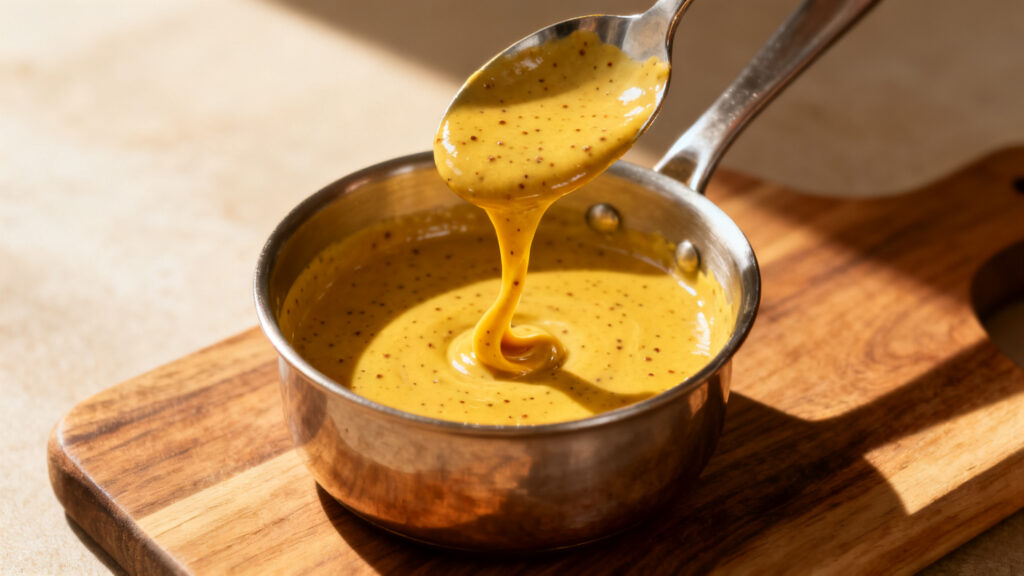 Sauce crème moutarde à l’ancienne, texture nappante