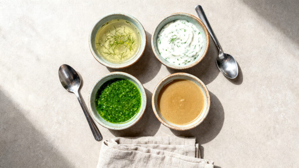 Sauces pour truite&nbsp;: citron-herbes, yaourt-aneth, chimichurri