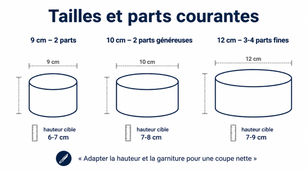 Schéma des diamètres 9, 10 et 12 cm avec parts correspondantes