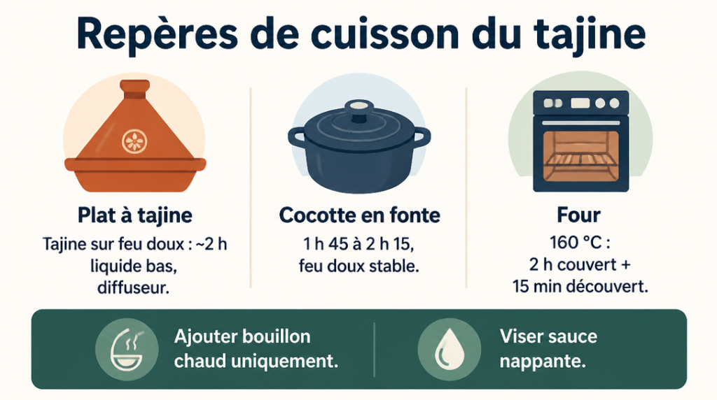 Repères de temps de cuisson pour tajine agneau