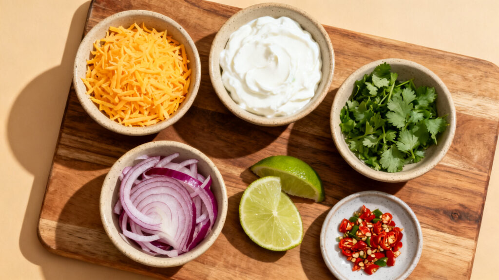 Toppings et accompagnements pour chili con carne