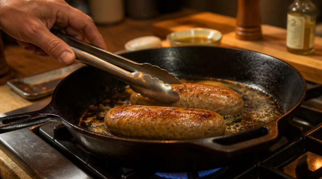 Cuire l’andouillette à feu moyen sans éclater, dorure uniforme