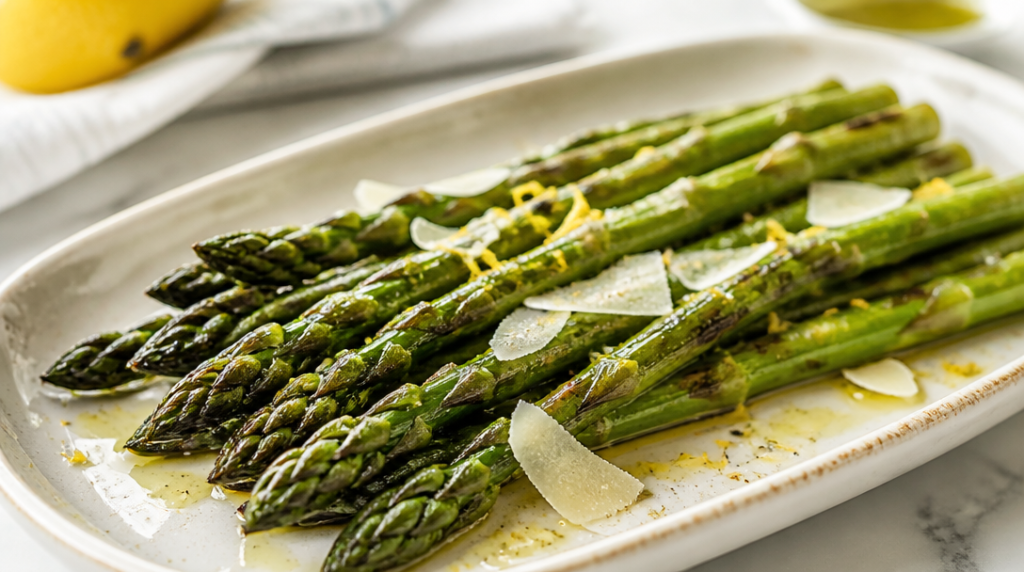Asperges grillées al dente, zeste de citron
