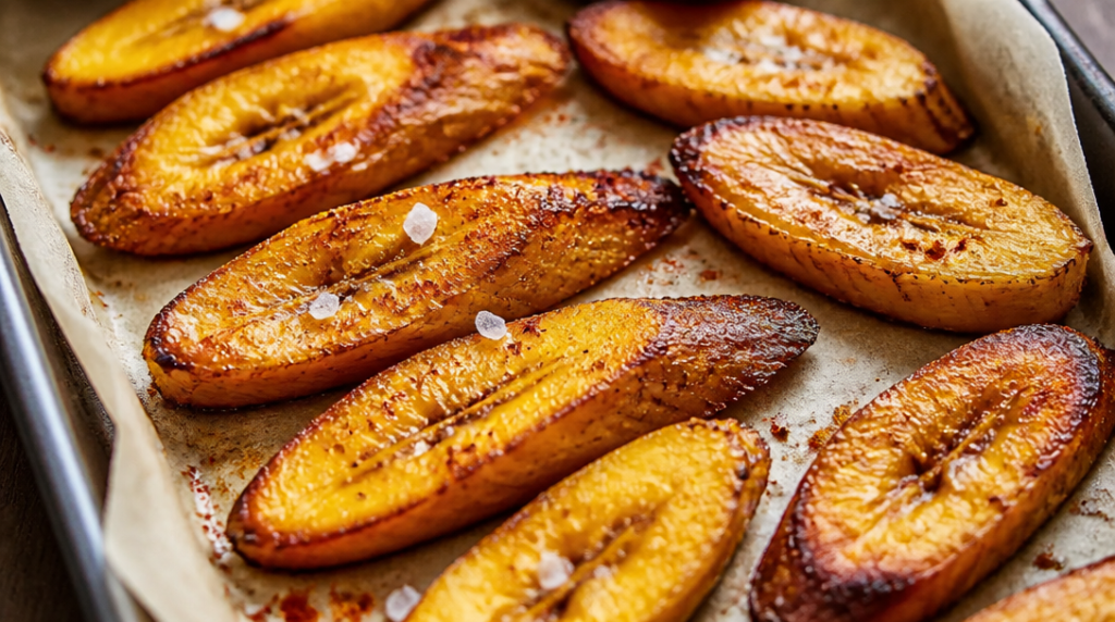 Banane plantain rôtie, tranches dorées au paprika doux