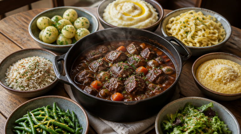 Accompagnements pour le bœuf bourguignon autour d’une cocotte