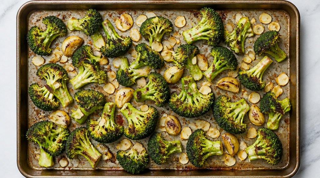 Brocoli rôti avec ail et amandes torréfiées