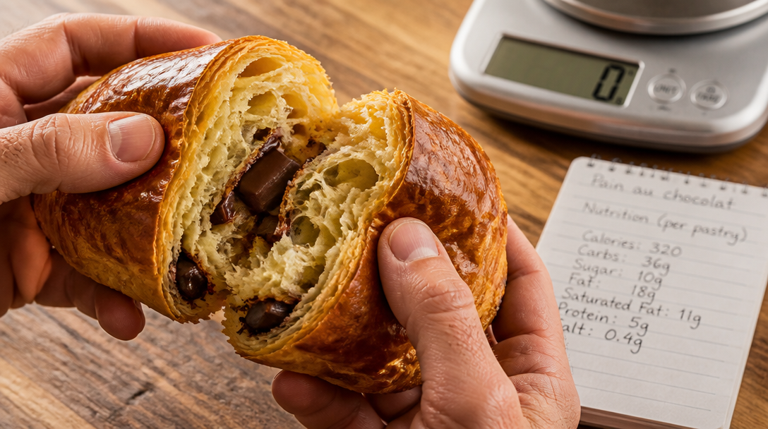 Pain au chocolat ouvert, Calories du pain au chocolat visibles