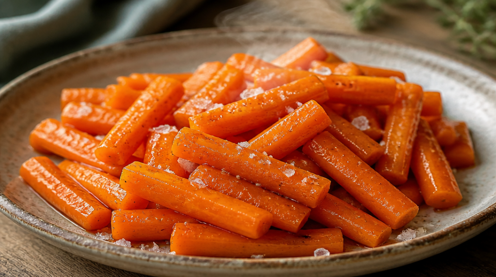 Carottes glacées brillantes en garniture du veau