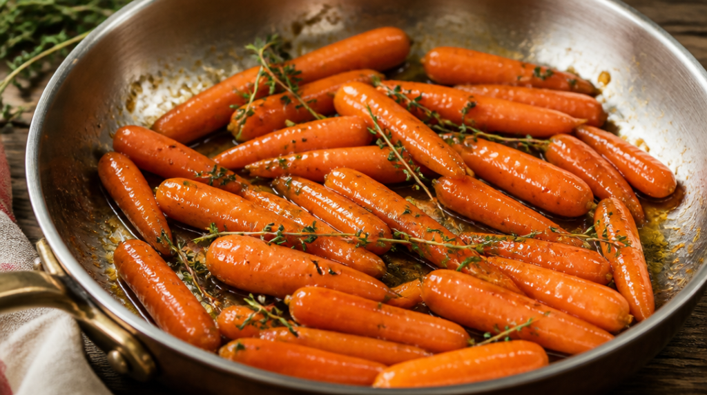 Carottes glacées brillantes au miel et au thym