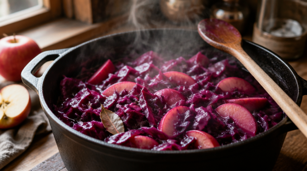 Chou rouge braisé aux pommes en cocotte