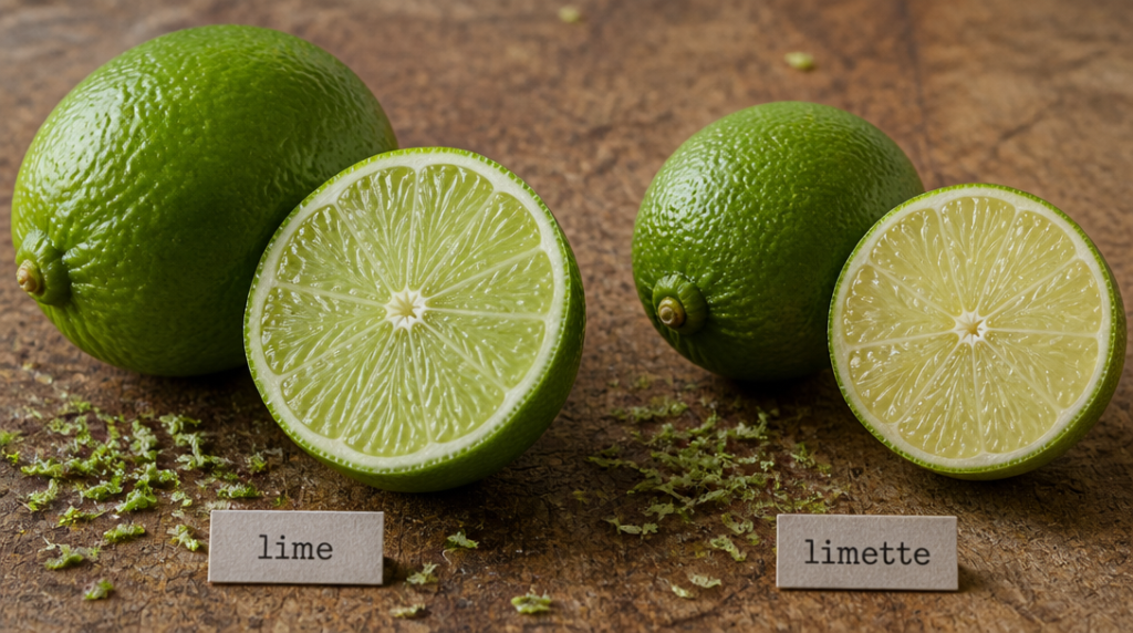 Différence lime limette en coupe avec zestes visibles
