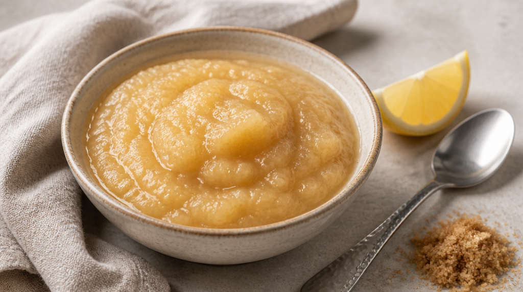 Compote de pommes maison tiède et acidulée