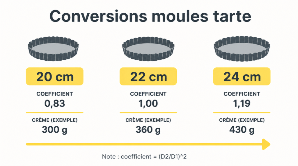 Tableau de conversion des quantités selon le diamètre du moule