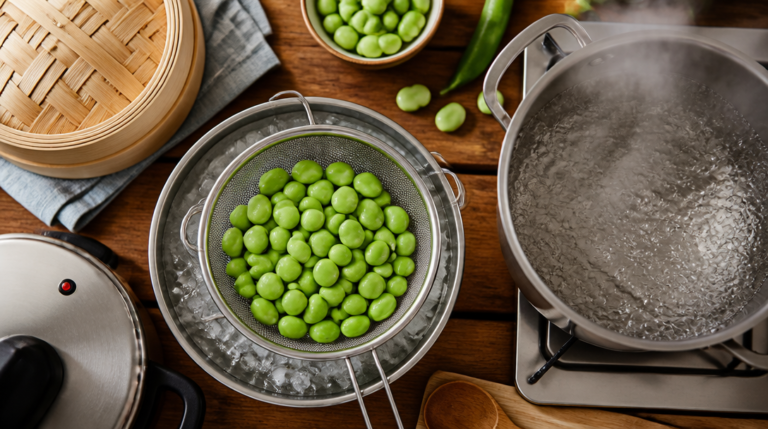 Cuisson des fèves fraîches à l’eau, vapeur et cocotte