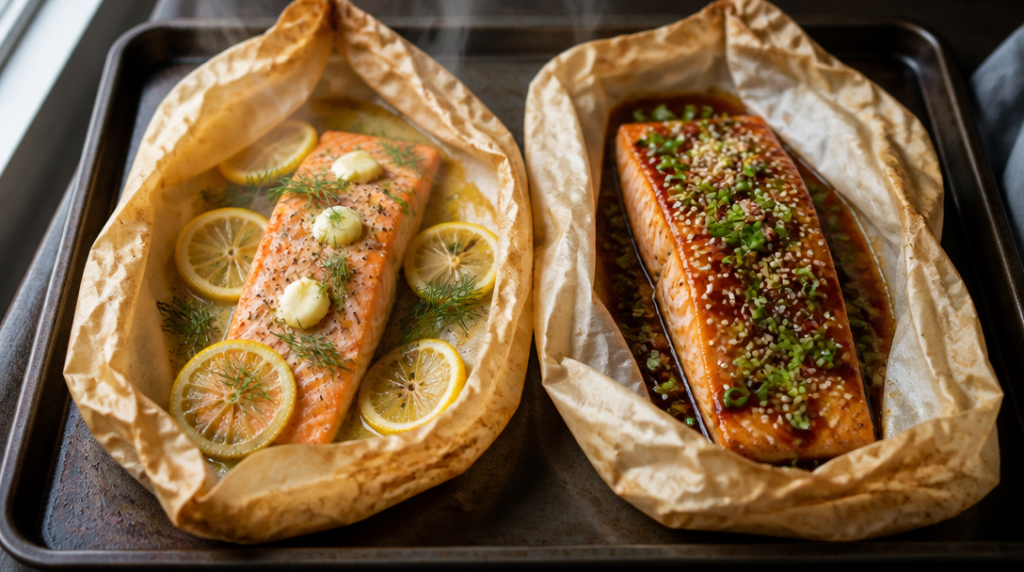 Deux papillotes&nbsp;: citron aneth et soja gingembre sésame
