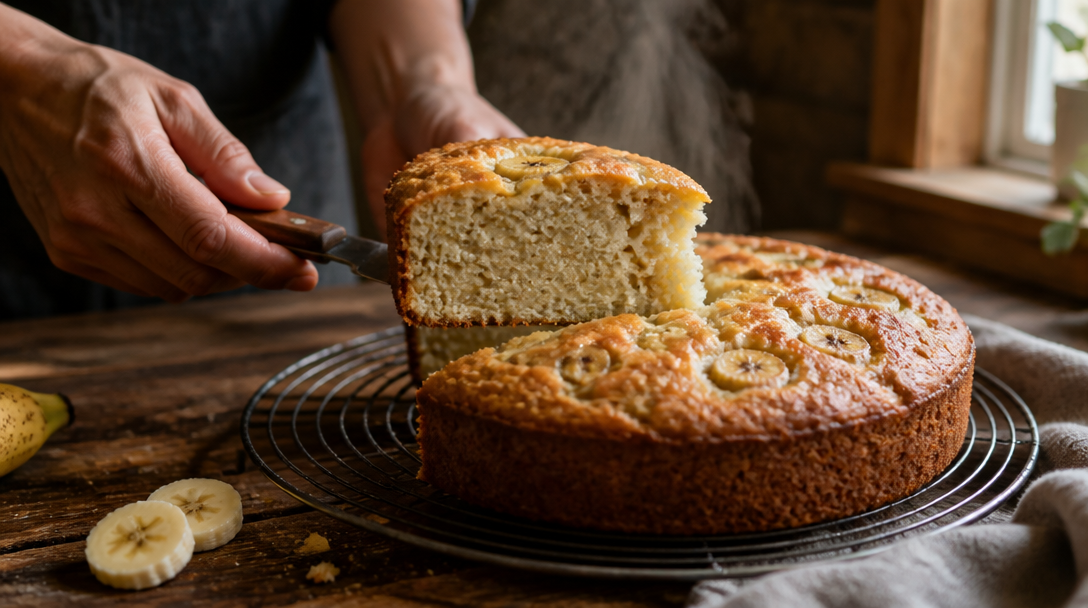 Gâteau au yaourt à la banane, mie humide et dorée