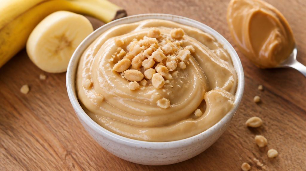 Glace minute protéinée banane-cacahuète, texture crémeuse