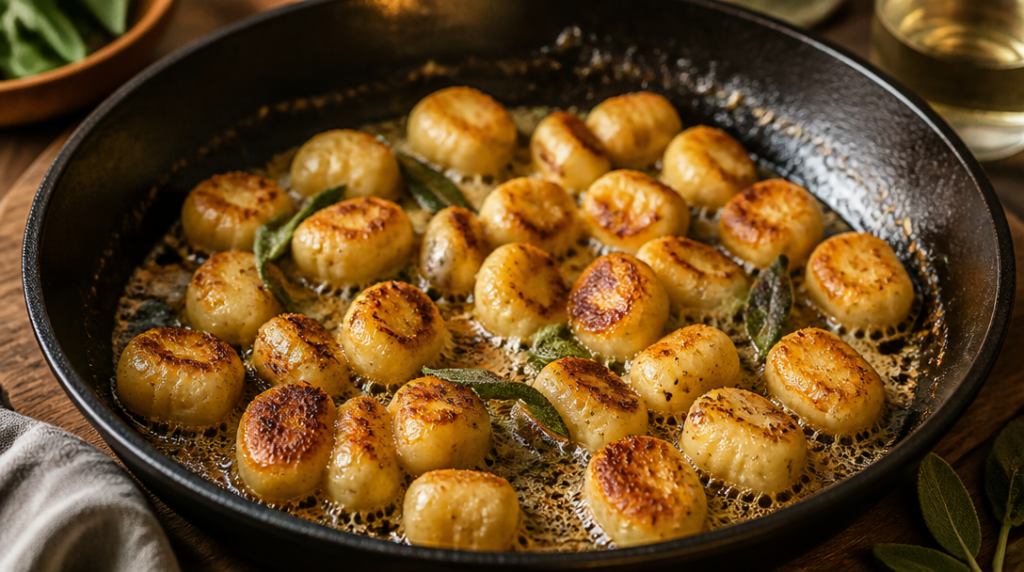 Gnocchi dorés au beurre noisette, surface croustillante