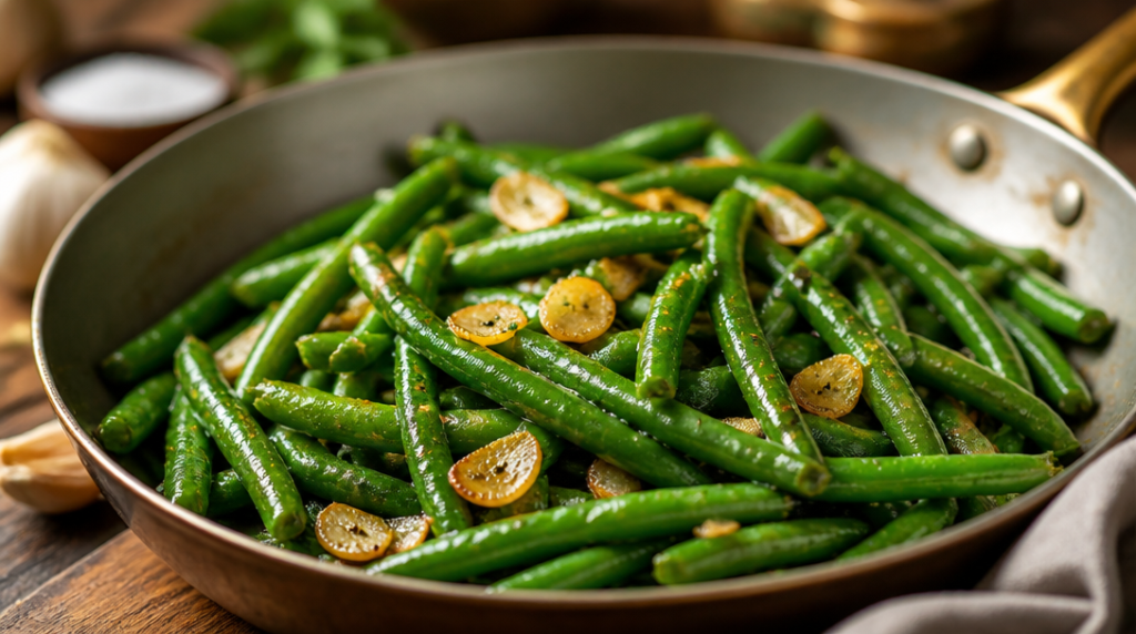Haricots verts croquants sautés au beurre et à l’ail