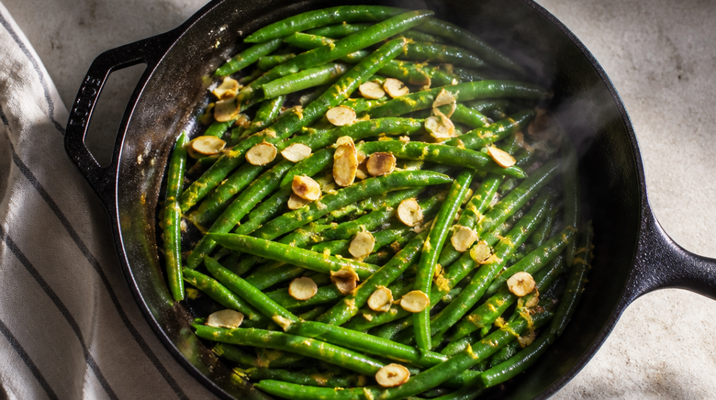 Haricots verts croquants aux amandes et citron