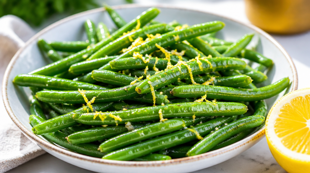 Haricots verts vapeur au beurre citronné et zeste
