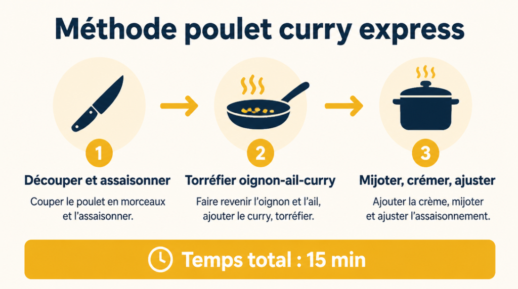 Infographie en 3 étapes pour réussir un curry express