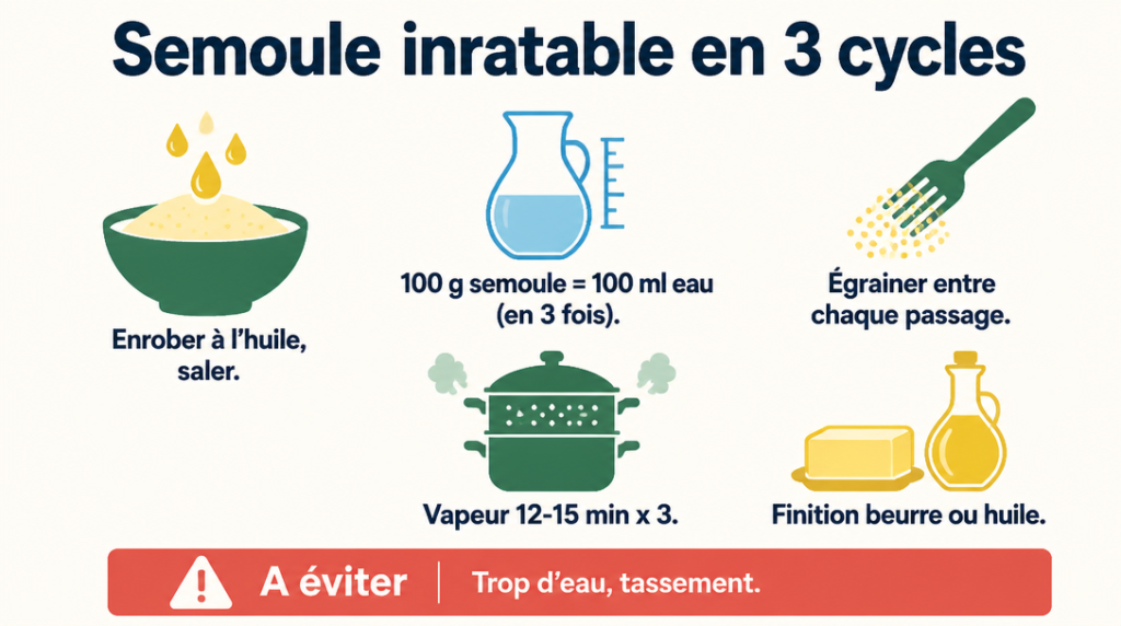 Infographie des cycles vapeur et ratios pour semoule moyenne