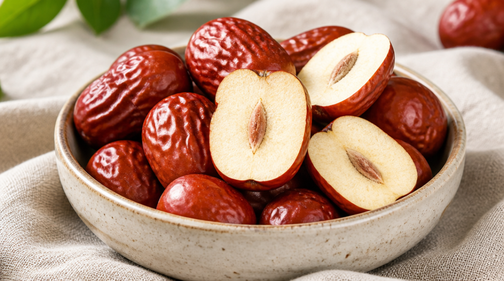 Jujubes frais coupés, datte chinoise à chair ferme
