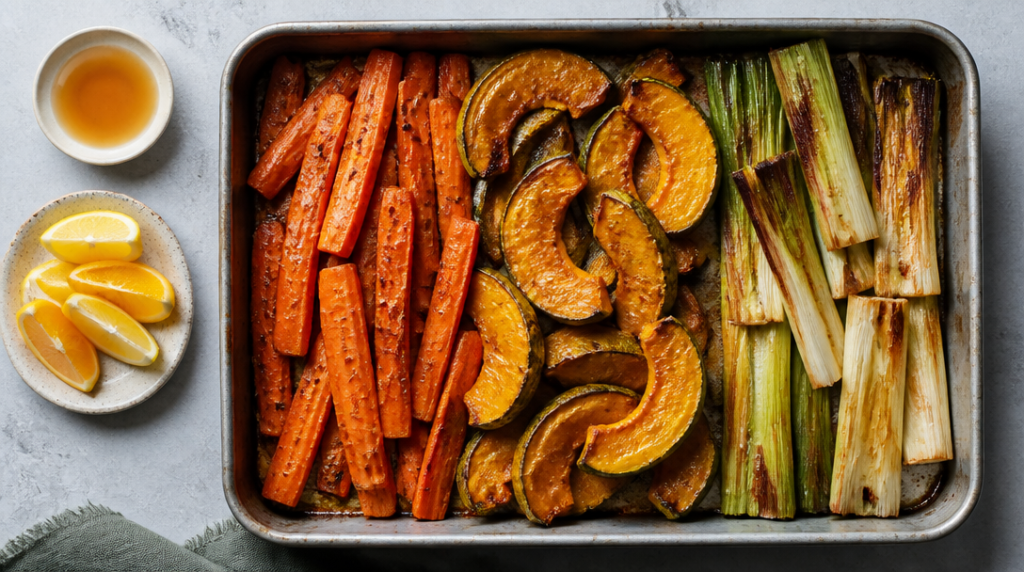 Légumes rôtis caramélisés avec pointe d’acidité