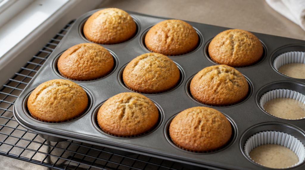 Muffins banane yaourt moelleux, moule rempli aux 3/4