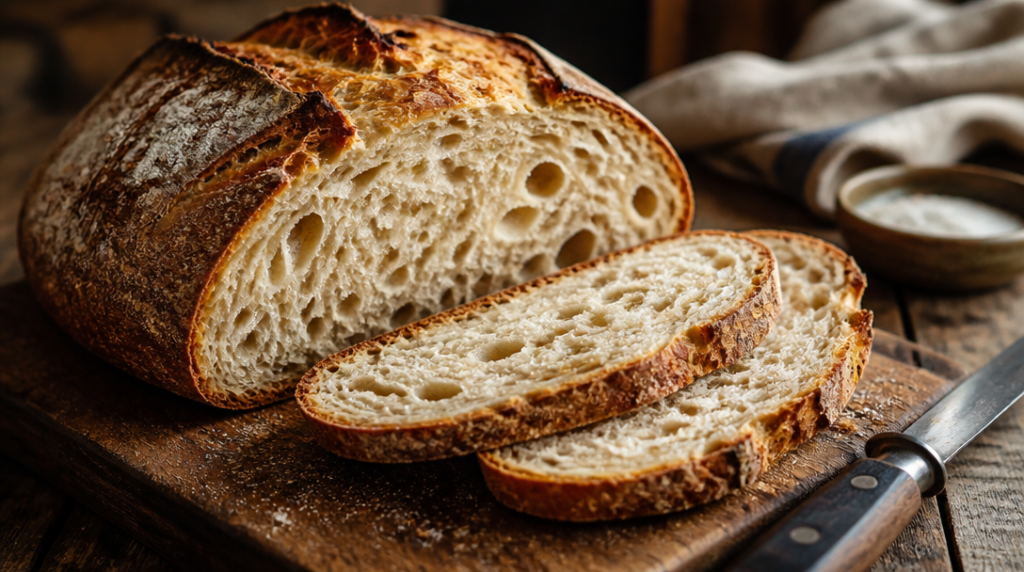 Tranches de pain de campagne à la mie alvéolée