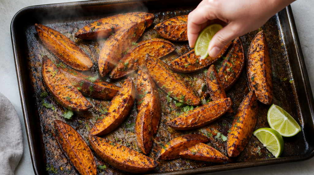 Patate douce rôtie aux épices douces et citron vert