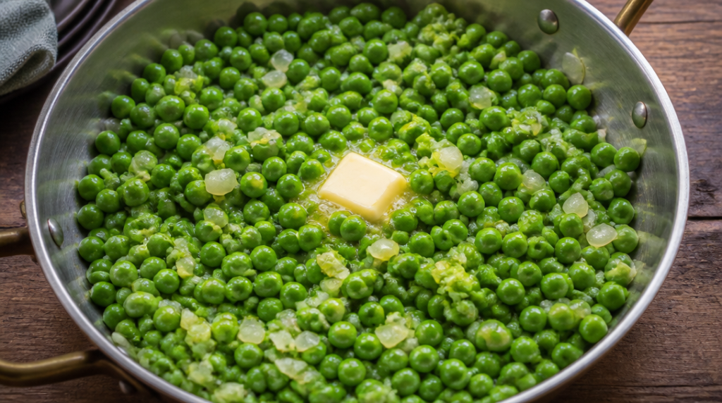 Petits pois à la française, beurre et laitue fondue