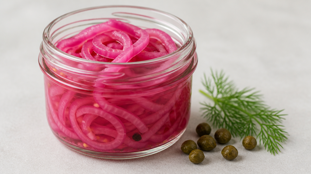 Pickles d’oignon rouge avec câpres et aneth